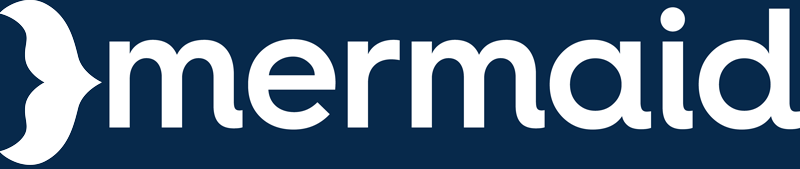Mermaid Inc. NYC logo: stylized mermaid tail beside lowercase word mermaid, with flowing water creating the shape of the tail icon.