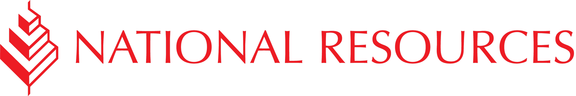 Logo design for National Resources featuring a stylized red tree icon and uppercase sans-serif type.