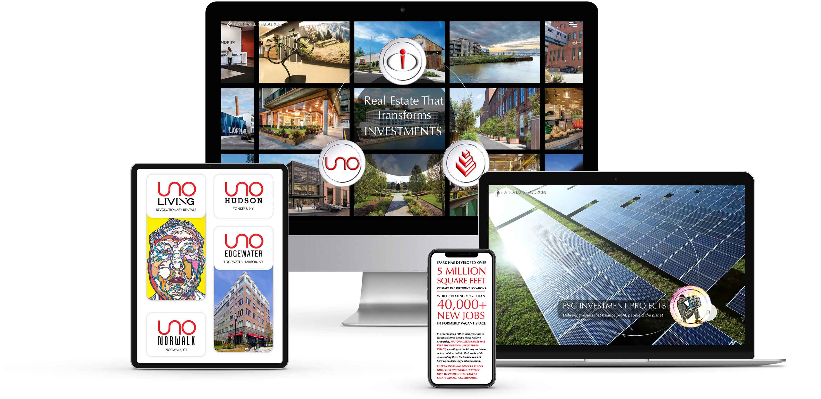 National Resources website displayed on iMac, iPhone, MacBook, and iPad devices.